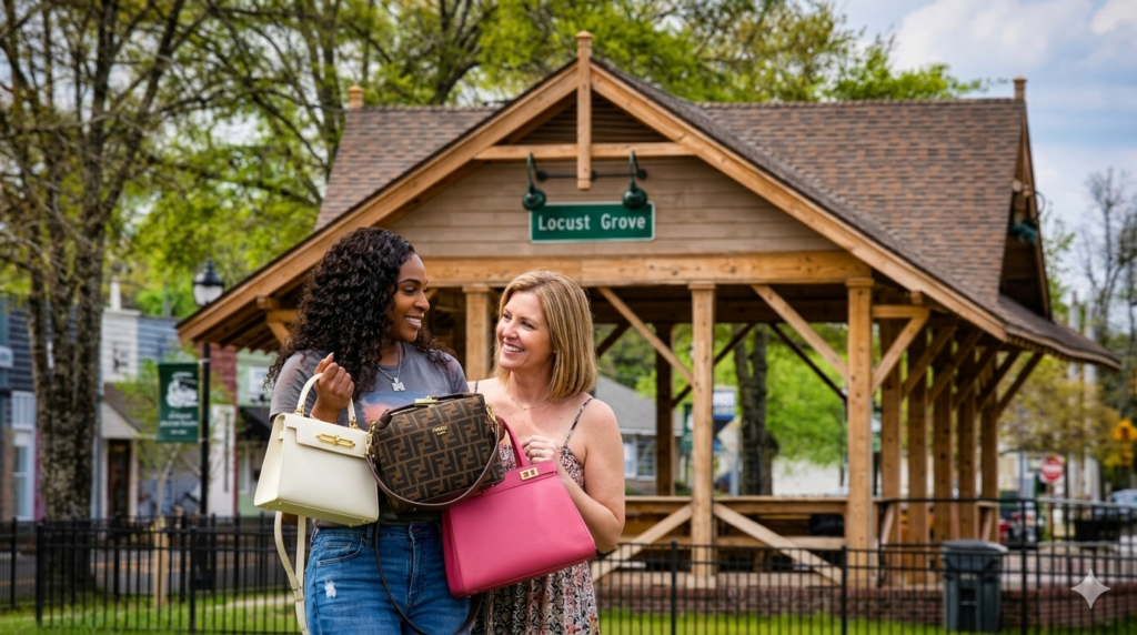 mnh boutique owner meeting client at train watching depot in locust grove ga